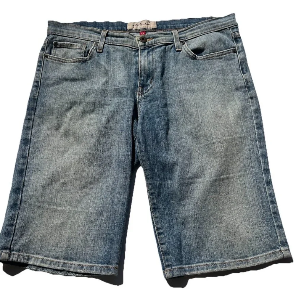 Just USA Blue Distressed Blue Ultra Mid Long Short Jean Shorts Women’s Sz 13